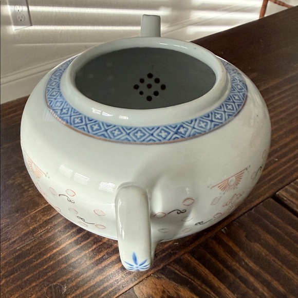 Elegant Floral Teapot with Blue and Orange Accents - Picture 7 of 7